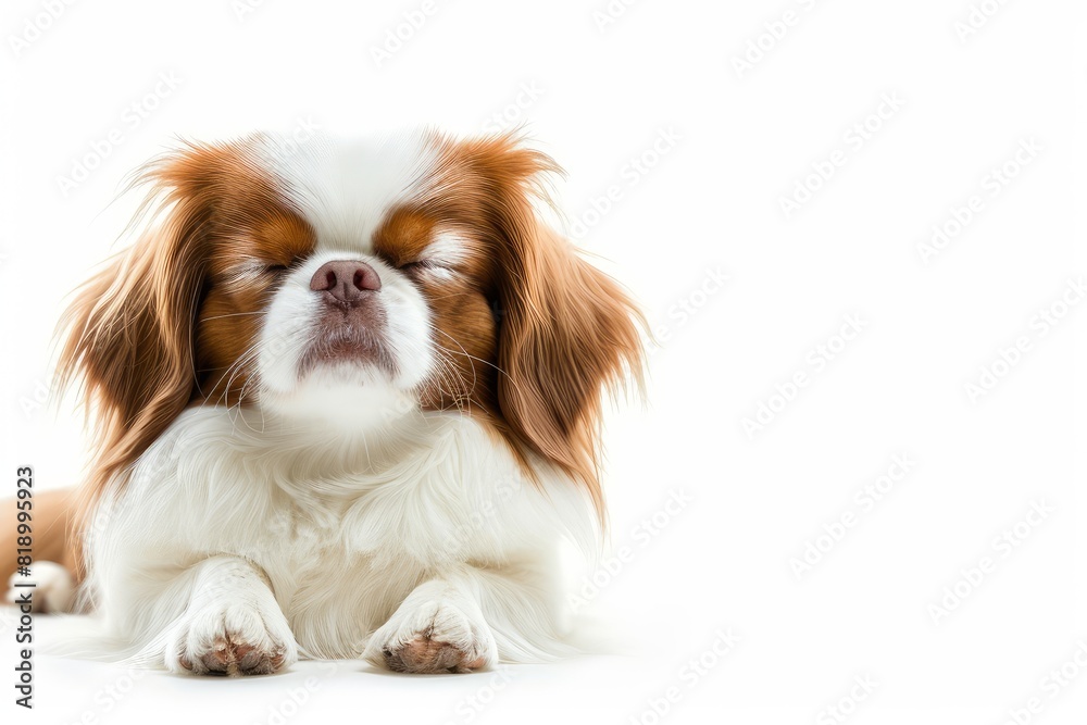 Japanese Chin Zen Meditation: Feature a Japanese Chin in a serene, zen-like pose. photo on white isolated background