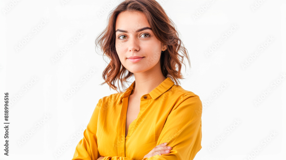 Self-Assured Woman in Yellow Blouse Standing Confidently Self-Assured Woman in Yellow Blouse Standing Confidently