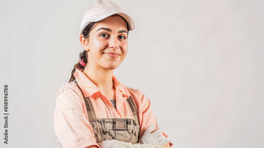 Confident Female Worker in Uniform with Arms Crossed Confident Female Worker in Uniform with Arms Crossed