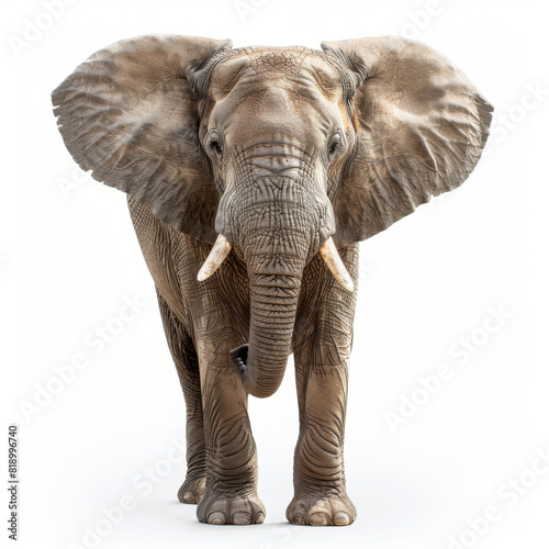 Majestic African elephant standing isolated on a white background  looking forward.