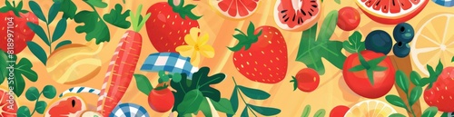 Abstract Pattern With Summer Picnic Motifs. With Copy Space  Abstract Background