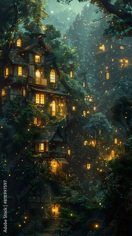 Obraz premium Enchanted Woodland Cabin in Winter Wonderland