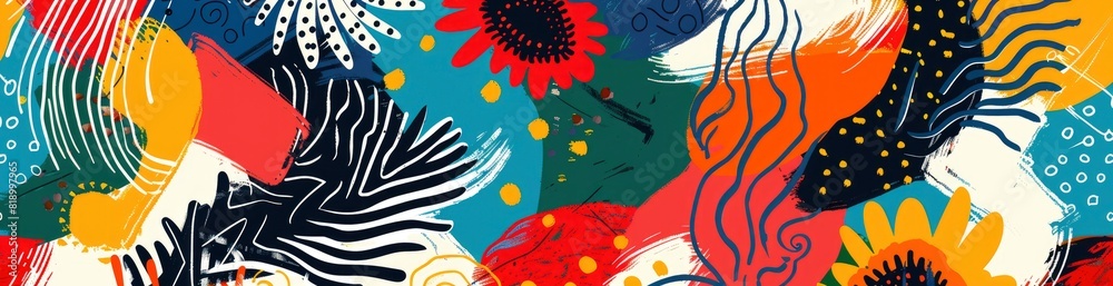 Fototapeta premium Abstract Patterns Inspired By Summer Festivals. With Copy Space, Abstract Background