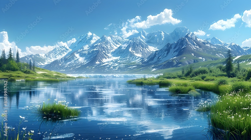 Fototapeta premium Stunning Mountain Lake Landscape with Serene Reflections in Pristine Alpine Environment