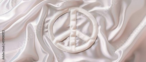 A peace symbol on a lustrous white silk. photo