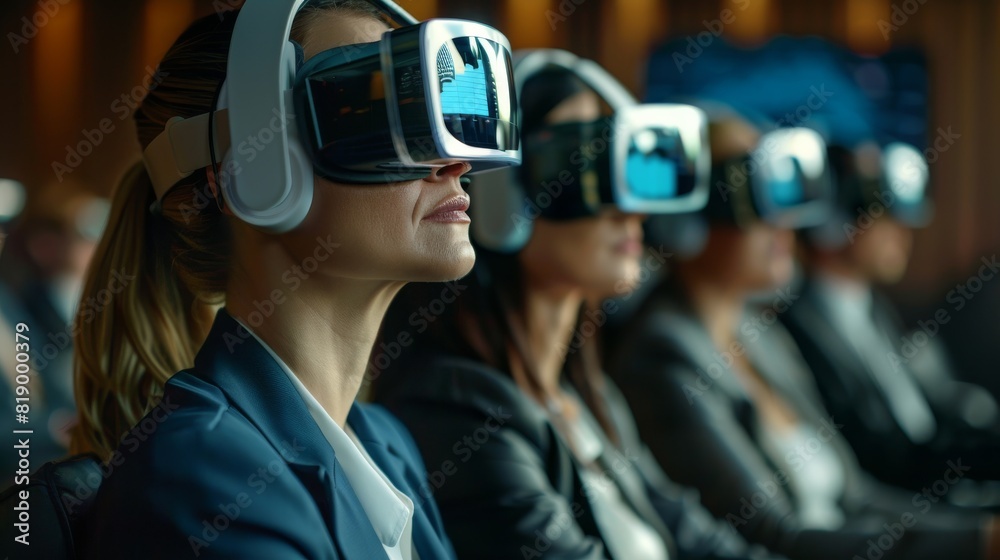 Virtual reality ERP analysis, marketing team wearing VR headsets, Virtual reality ERP analysis, marketing team wearing VR headsets,