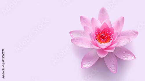 AI generated illustration of a pink flower with water droplets on white surface