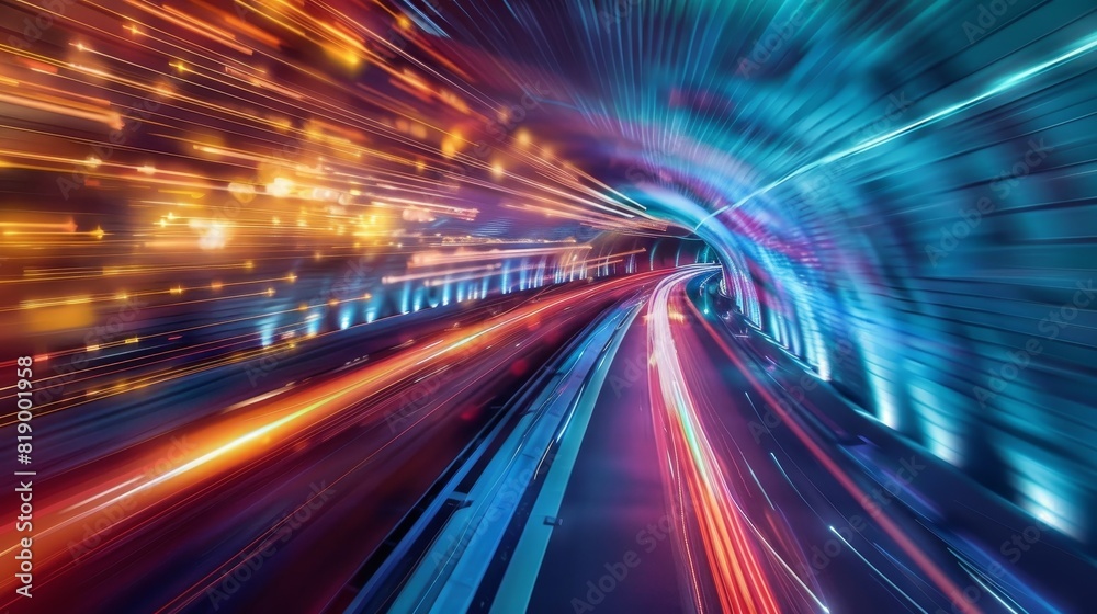 a dynamic and colorful digital environment, resembling a scene of data or information traveling rapidly through a virtual space or network. It features vibrant streaks of light in various colors a dynamic and colorful digital environment, resembling a scene of data or information traveling rapidly through a virtual space or network. It features vibrant streaks of light in various colors