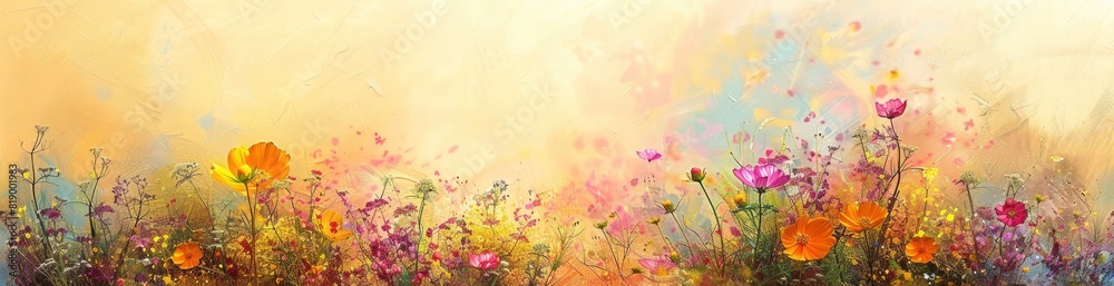 Abstract Depiction Of Summer Flower Fields. With Copy Space, Abstract Background