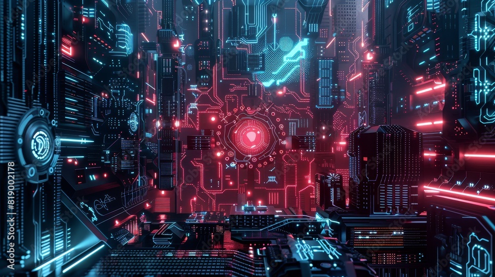 Futuristic circuitry with a science fiction aesthetic