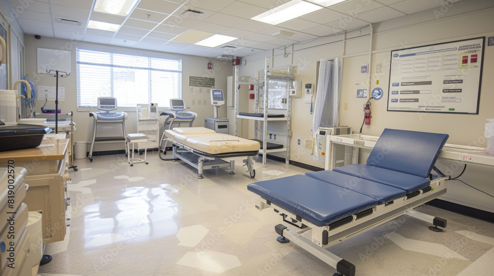 Hospital room showing multiple beds and advanced medical equipment ready for patients.