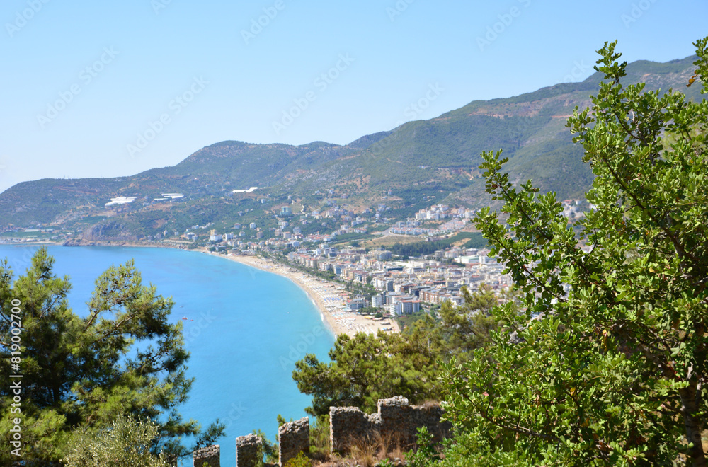 a view of the sea bay from the top of a hill copy space   