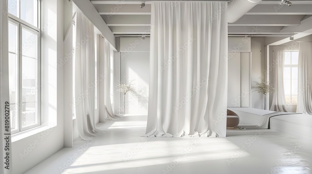 radiant white silk and subtle shadows elegant modern fashion studio interior 3d rendering radiant white silk and subtle shadows elegant modern fashion studio interior 3d rendering