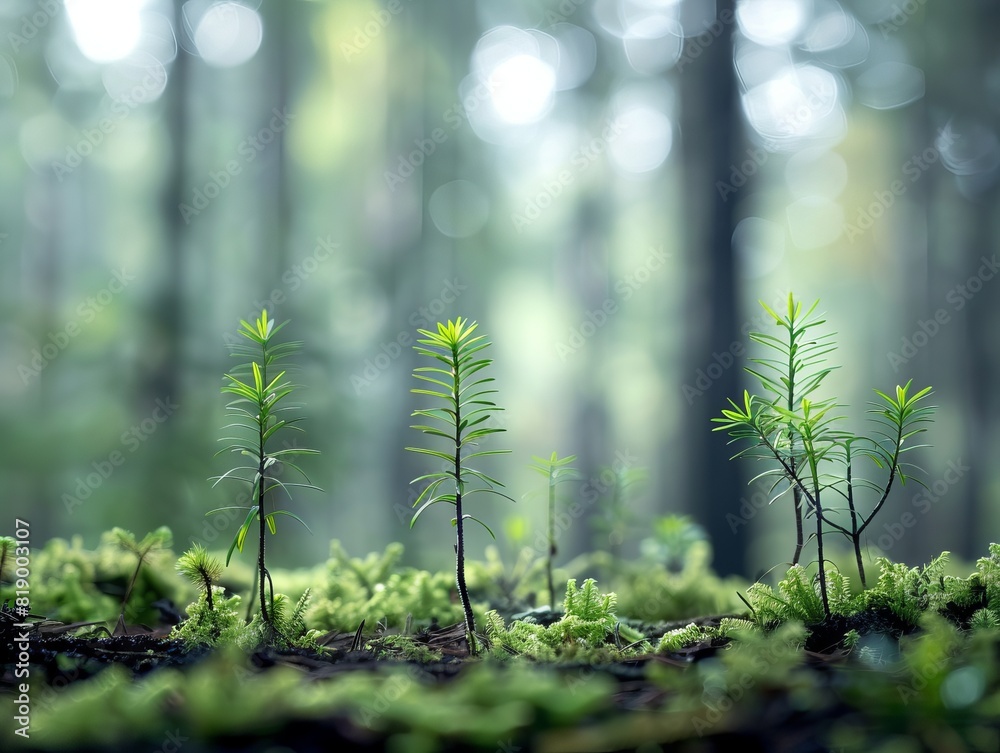 Small saplings growing in a lush green forest, symbolizing new beginnings and the beauty of nature's growth in the wild. Small saplings growing in a lush green forest, symbolizing new beginnings and the beauty of nature's growth in the wild.