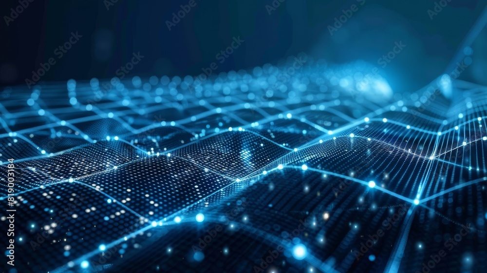 Obraz premium Technology abstract with a 3D network structure. a vibrant and dynamic digital illustration featuring interconnected lines and dots in a network pattern.