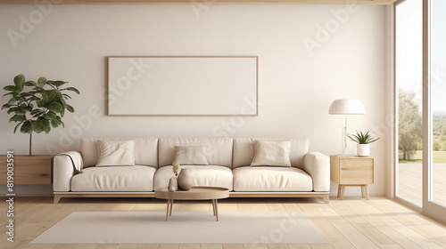 Bright Living Room with White Sofa and Large Windows