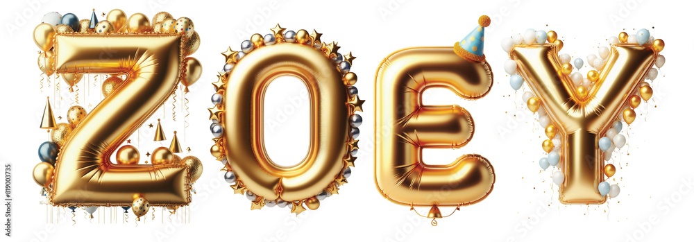 ZOEY Letters - Golden Balloon, 3D - Isolated on Transparent or White Background PNG - Best for Birthday Illustration Design ZOEY Letters - Golden Balloon, 3D - Isolated on Transparent or White Background PNG - Best for Birthday Illustration Design