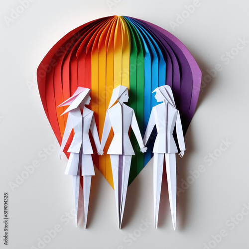 Polygamy Artistic Lesbian Origami Figures Celebrating Same-Sex Marriage and LGBTQ+ Pride