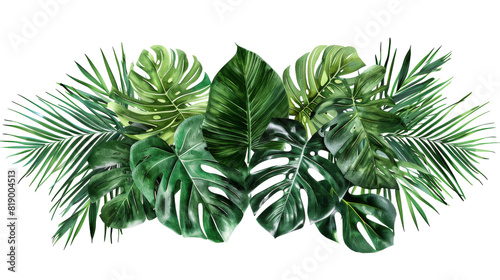 A cluster of green leaves displayed against a plain white backdrop