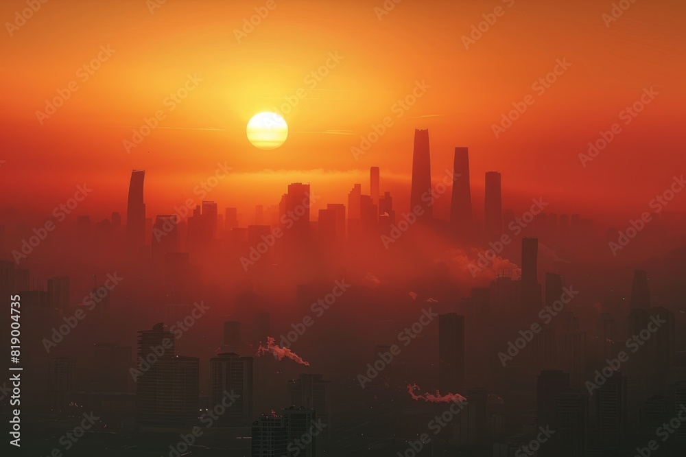 Fototapeta premium Urban Air Pollution at Sunset