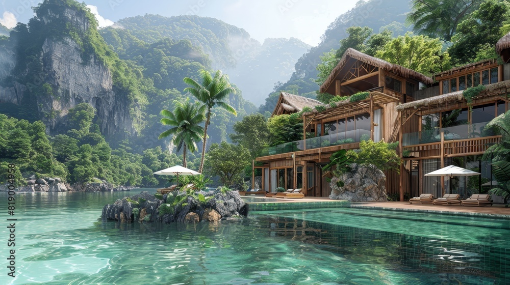Generate a visual narrative of a tropical paradise resort Generate a visual narrative of a tropical paradise resort