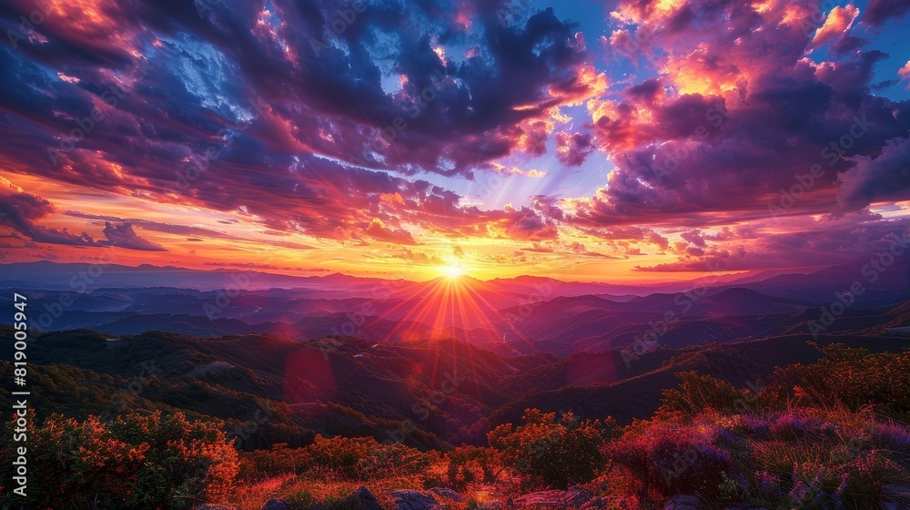 Fototapeta premium Generate a visual narrative of an illuminated sunset