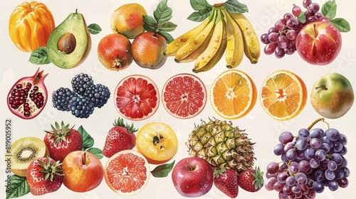 Generate a visual narrative of assorted fruits
