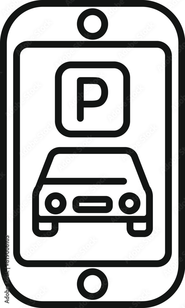 Black and white line art vector illustration of a parking sign with car symbol Black and white line art vector illustration of a parking sign with car symbol