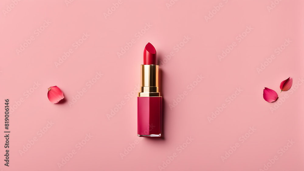 a lipstick with a pink background and petals a lipstick with a pink background and petals