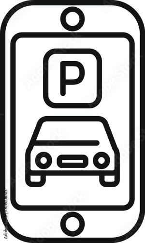 Black and white line art vector illustration of a parking sign with car symbol