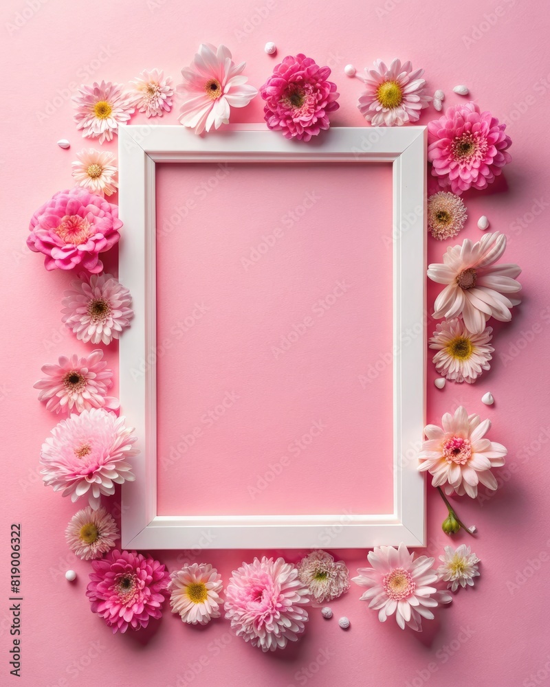 Pink Frame Surrounded by Beautiful Flowers