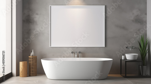 Minimalist Bathroom with White Freestanding Tub