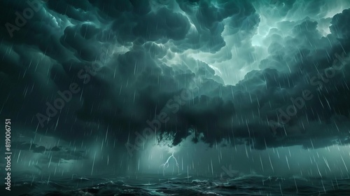 severe thunderstorm with hail and heavy rainfall dramatic weather conditions extreme nature concept digital illustration photo