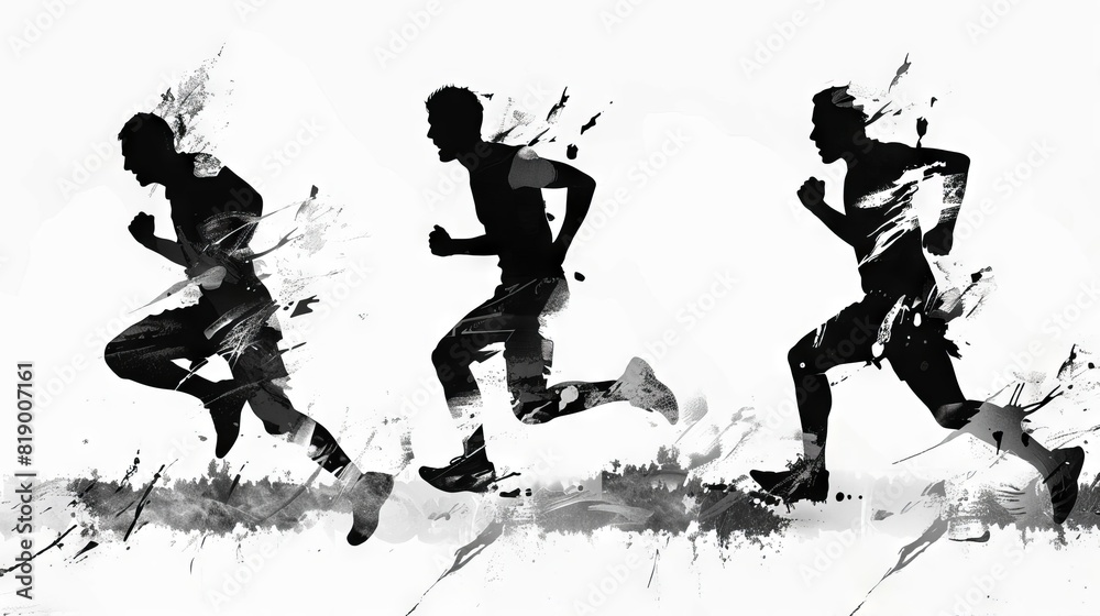 silhouettes of three men running forward black and white illustration for varied design sketches silhouettes of three men running forward black and white illustration for varied design sketches