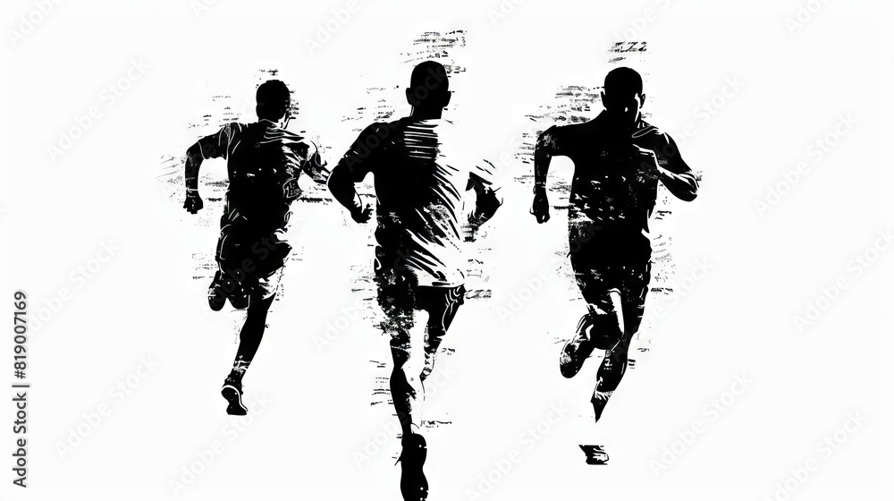 silhouettes of three men running forward black and white illustration for varied design sketches silhouettes of three men running forward black and white illustration for varied design sketches