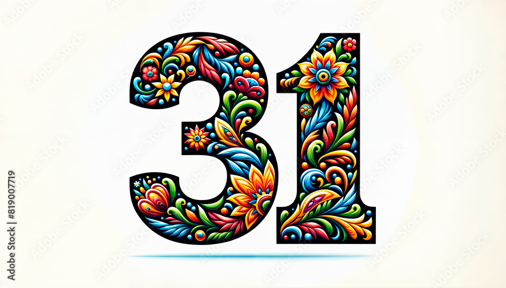 floral number 31 design with intricate patterns on a light background ...