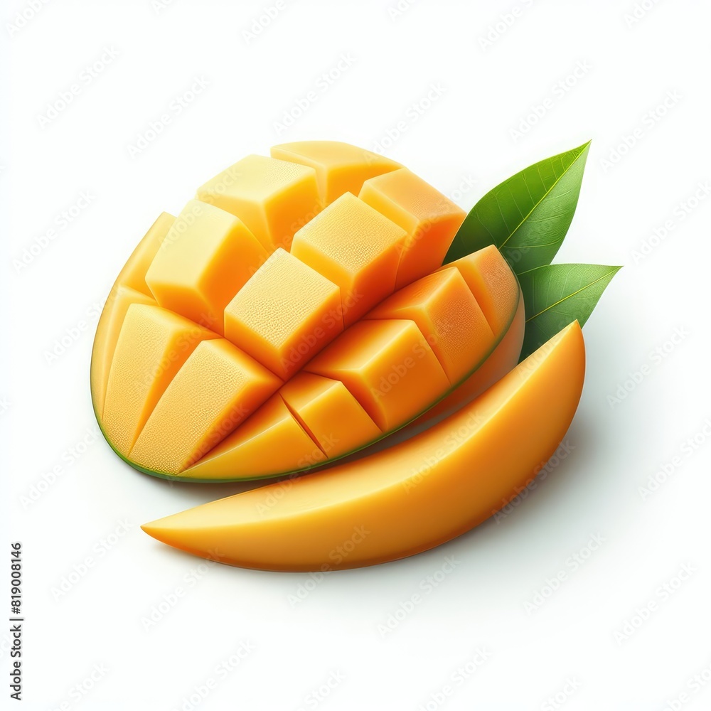 Mango pieces and slices isolated on a white background Mango pieces and slices isolated on a white background