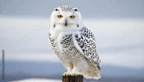 A striking icon of a snowy owl against a wintry la upscaled_4 photo
