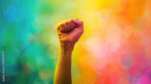 Pride fist lgbt gay rainbow hand lgbtq flag day fight. Fist pride lgbt color power poster protest   photo