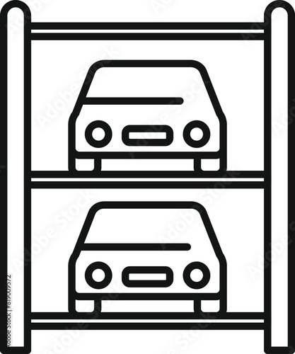 Line art vector illustration of a twotiered mechanical car parking system icon