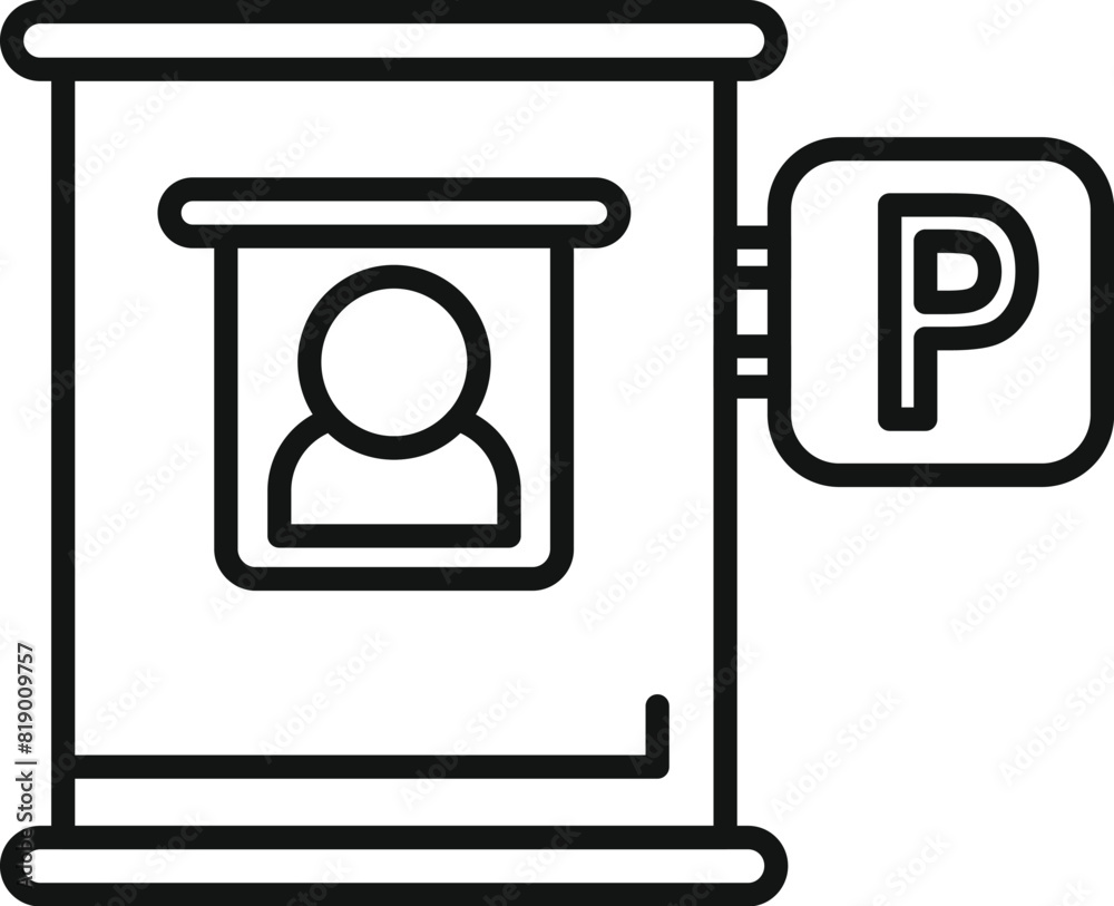 Black and white vector illustration of a parking meter with a profile icon Black and white vector illustration of a parking meter with a profile icon