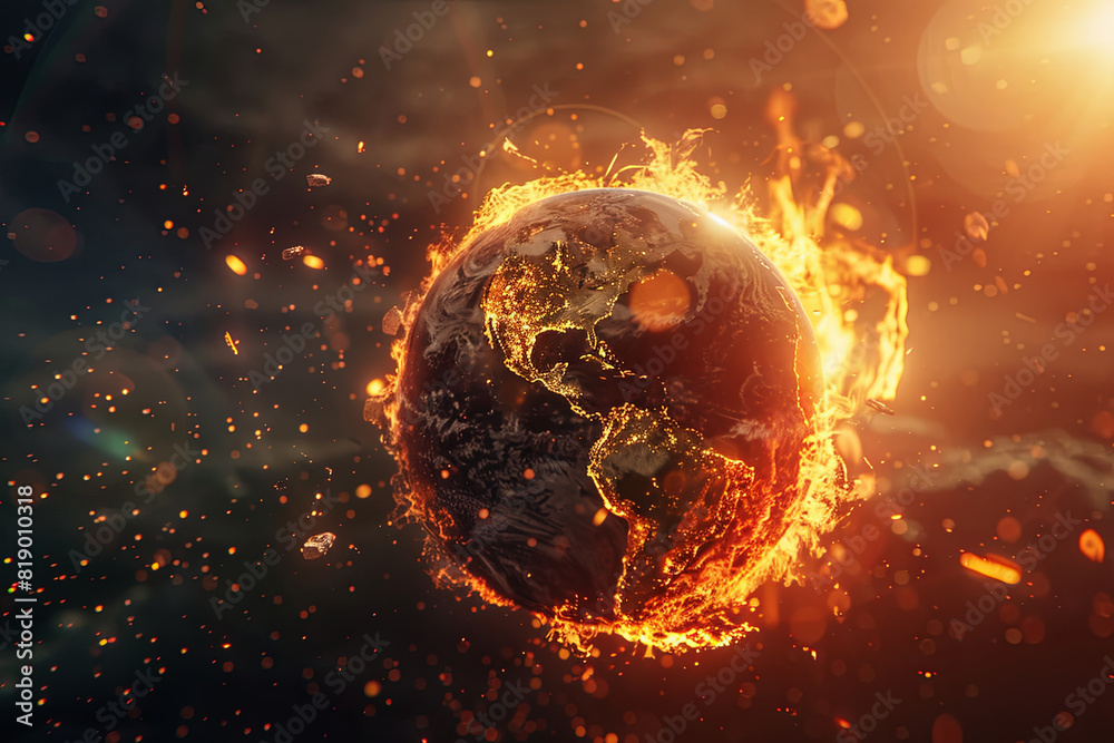 Earth Scorched by the Sun: Conceptual Illustration of Global Warming's Devastating Impact on Europe Earth Scorched by the Sun: Conceptual Illustration of Global Warming's Devastating Impact on Europe