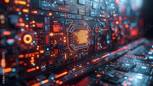 Futuristic Technological Circuit Board in Vibrant Illuminated Abstract Design