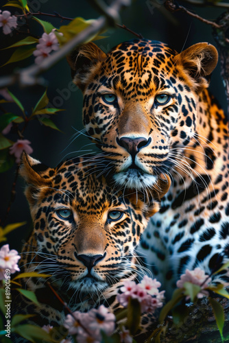 Male leopard and female leopard couple in love