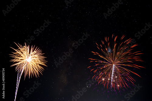 Abstract fireworks stock Image In galaxy sky Background