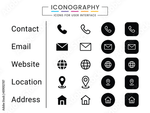 Name phone website contact location address email icons vector illustration. Business Card Icon Set. Vector minimal symbols with sign of name, phone, location, website, fax