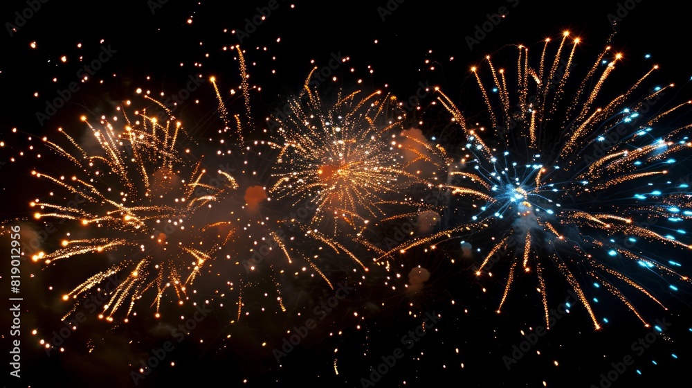 A photorealistic image of a vibrant fireworks display illuminating the night sky with a dazzling array of colors and shapes, perfect for Independence Day celebrations and summer events. A photorealistic image of a vibrant fireworks display illuminating the night sky with a dazzling array of colors and shapes, perfect for Independence Day celebrations and summer events.