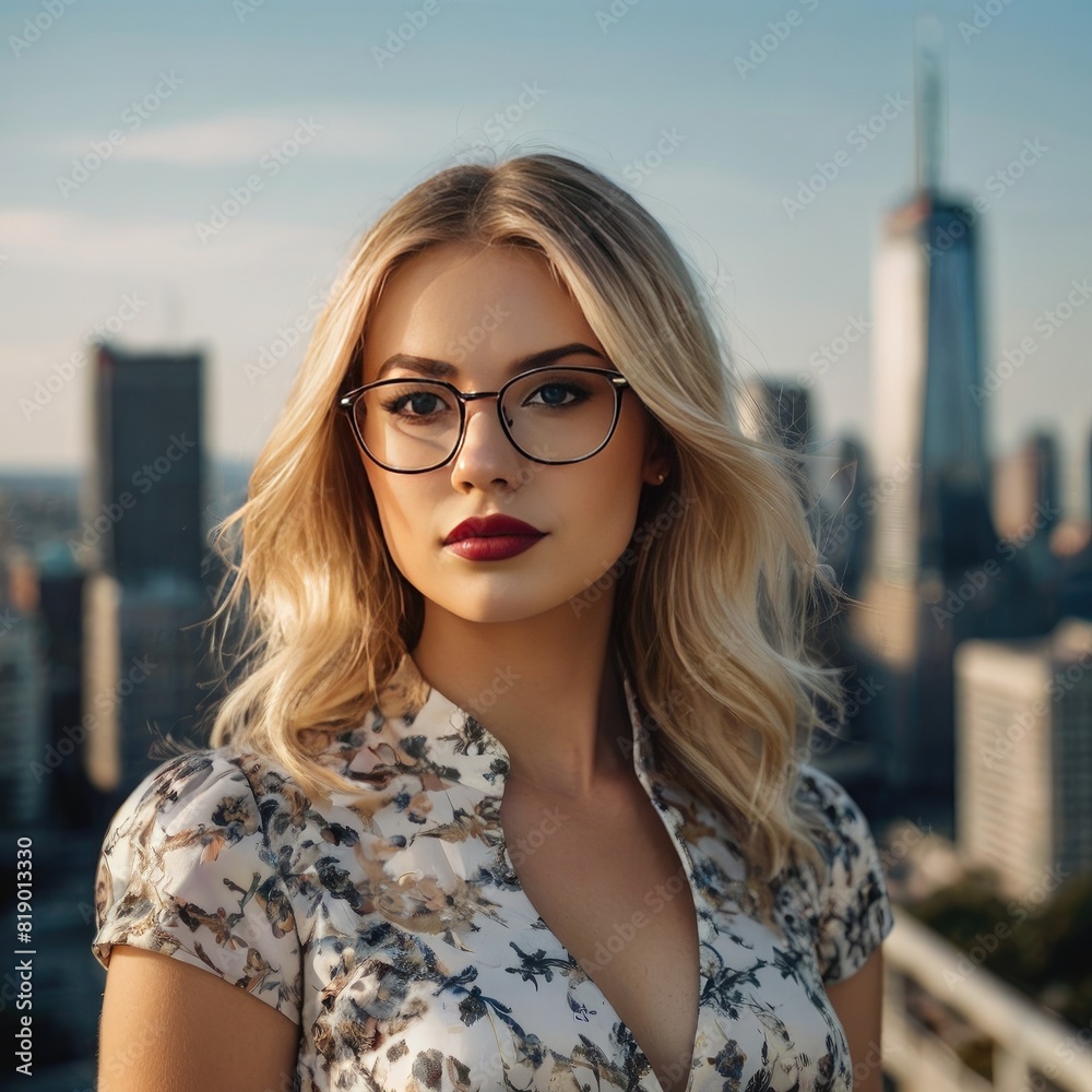 portrait of a woman with blond hair with glasses portrait of a woman with blond hair with glasses