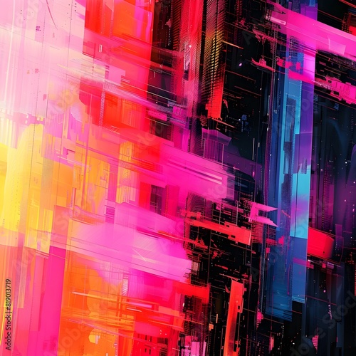 Vibrant Neon Glitch Geometry A Generative K Digital Art Masterpiece