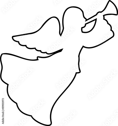 Angel blowing trumpet outline icon.  
 Angel outline vector.
simple angel line vector.